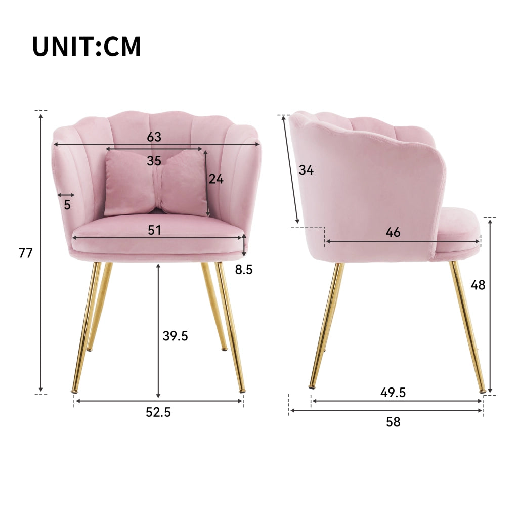 SEDIA Imbottita in velluto rosa con schienale a petalo Set da 2 pezzi