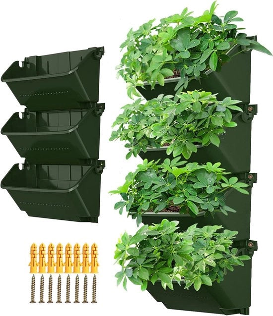 Set di contenitori verticali per piante con sacche di sostegno appese, verde scuro, auto-irrigazione per interni ed esterni - pacchetto da 4 pezzi