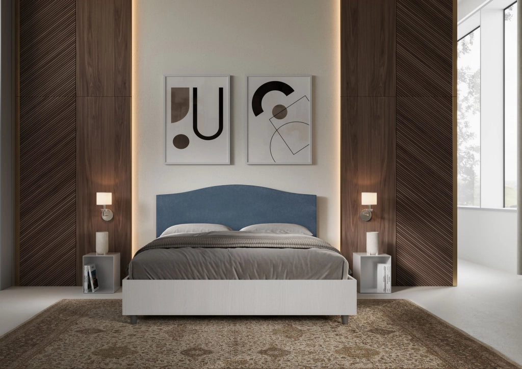 Letto matrimoniale senza rete 160x200 bianco frassino testata microfibra ocra Grace