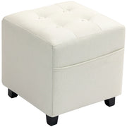 Pouf imbottito con tasca laterale ¨C zephmum ¨C Tessuto effetto lino, crema, 35x35x35 cm