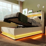 LETTO 90x200 cm Beige in Lino con LED e USB, con materasso incluso