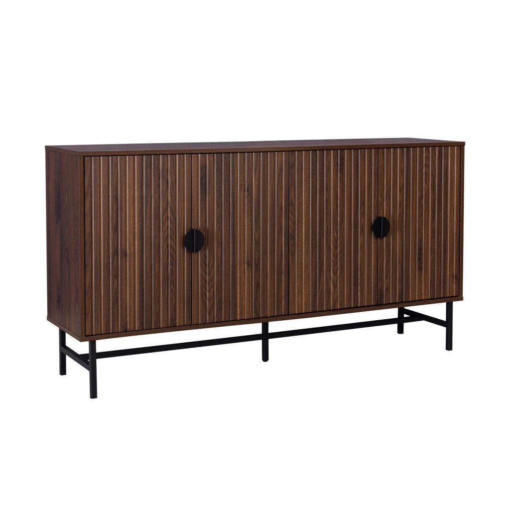 Credenza a 4 ante scanalata effetto legno, 157.5cm, marrone scuro