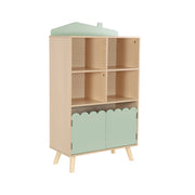 Biblioteca per bambini in legno di pino 2 porte e 4 scaffali, verde
