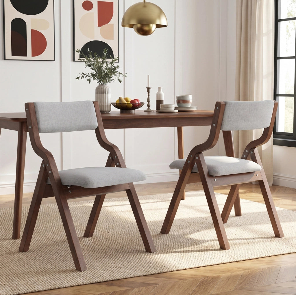 6 sedie pieghevoli da pranzo 55x49x81 cm in legno e lino grigio