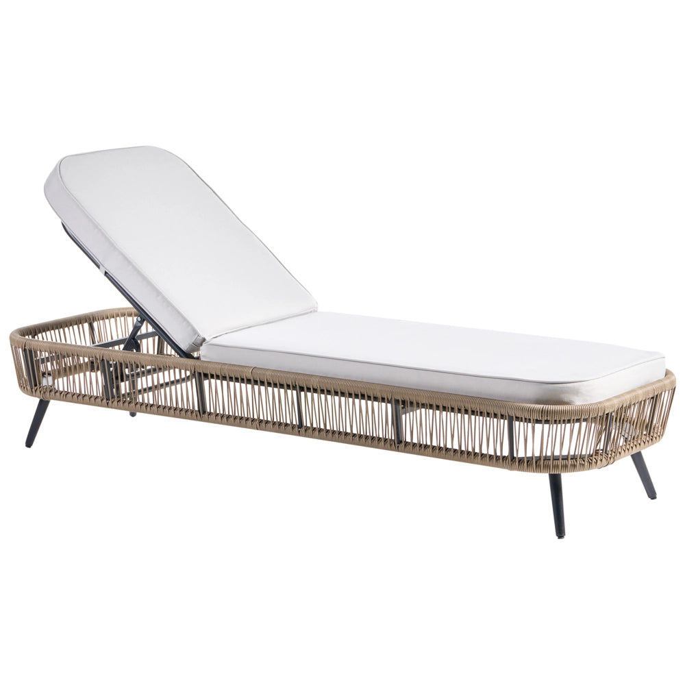 Sdraio da giardino beige in rattan PE alluminio e tessuto in poliestere schienale reclinabile regolabile