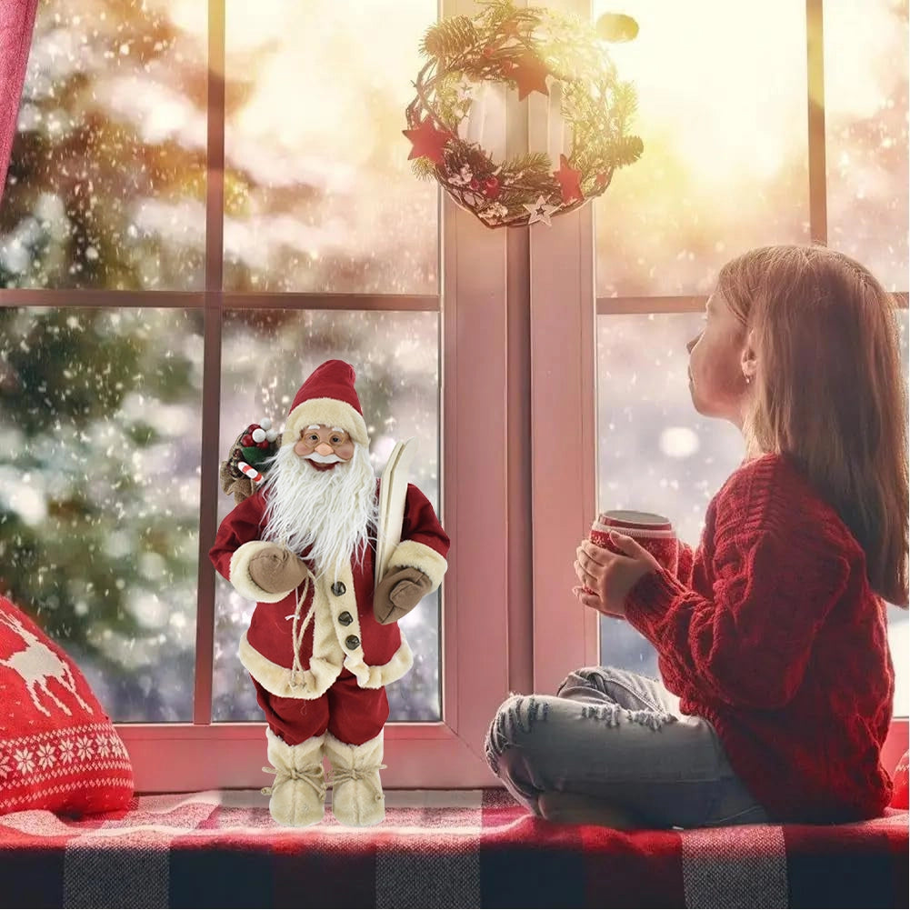 Statuina Babbo Natale Rosso  Statuetta 80cm Vestiti in Tessuto Addobbo Natalizio