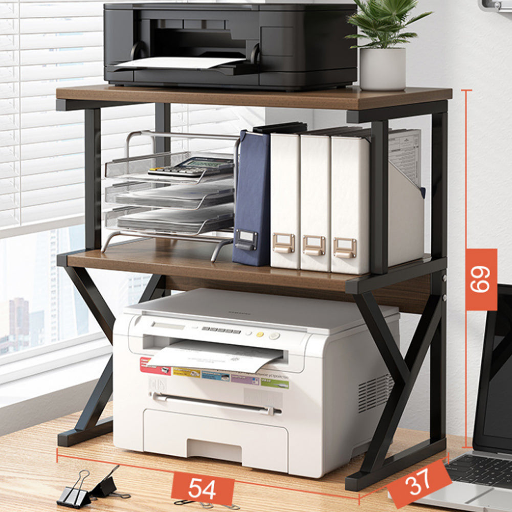 Scaffale da Scrivania Multiuso 3 Ripiani 54x37x69 cm per Stampante Ufficio in MDF Noce e Nero