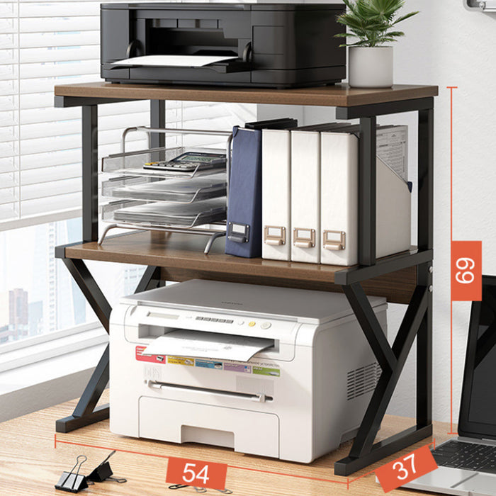 Scaffale da Scrivania Multiuso 3 Ripiani 54x37x69 cm per Stampante Ufficio in MDF Noce e Nero