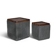 Set 2 Pouf Contenitore Quadrati in Velluto con Coperchio in Legno, Tavolino da Salotto Moderno, Pouf Contenitore Salvaspazio, Seduta Imbottita, Pouf Poggiapiedi Grigio Scuro