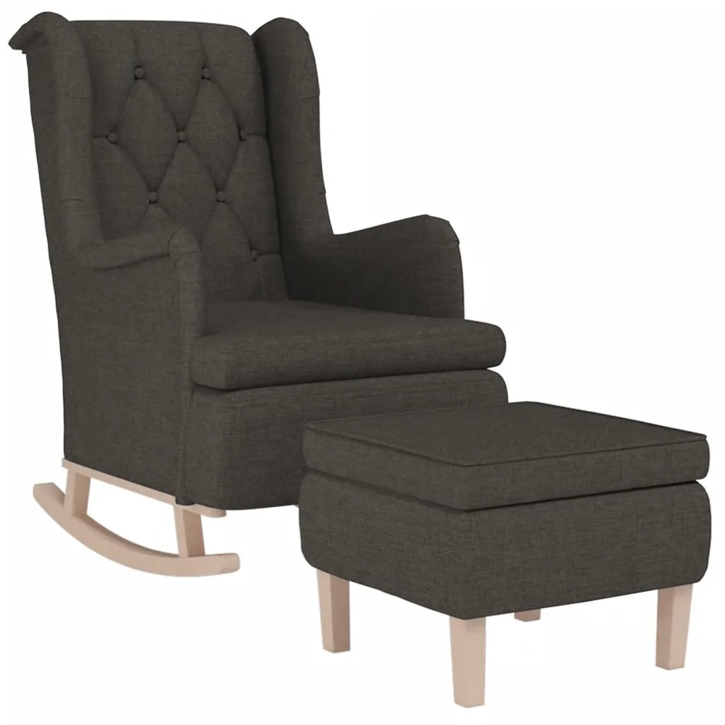 Poltrona con Gambe a Dondolo | Sedia Relax e Sgabello Grigio Scuro in Tessuto