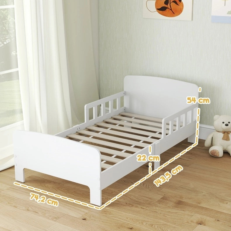 Letto per bambini basso con sponde di sicurezza; legno; bianco