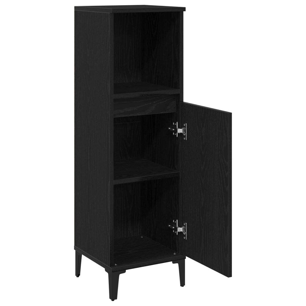 Mobile da Bagno  Nero Rovere 30x30x100 cm Legno ingegnerizzato