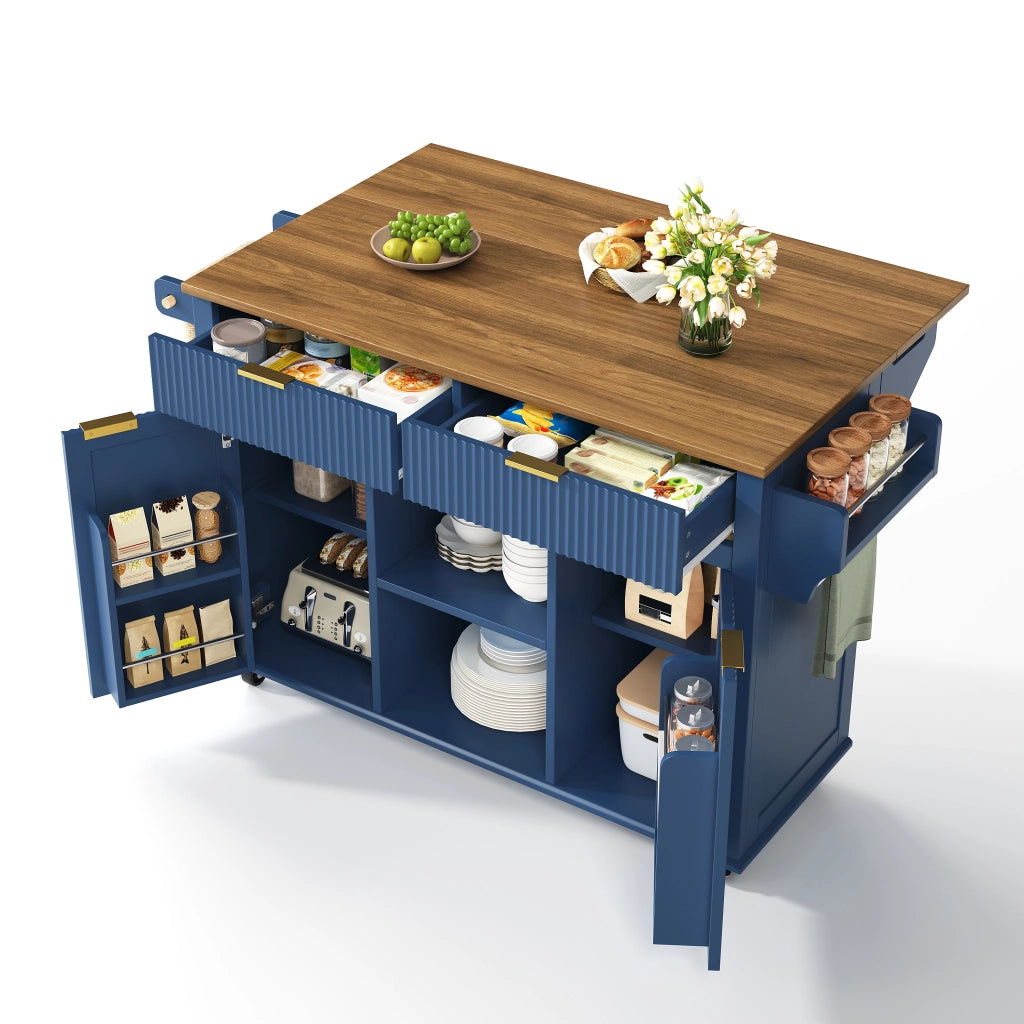 Mobile cucina con 2 cassetti; 2 ante e piano ribaltabile per cucina in MDF blu