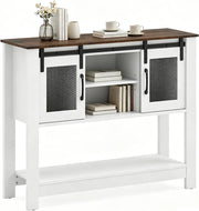 Credenza Cucina Buffet, Mobiletto Dispensa Cucina con 2 Armadietti, Contenitore Aperto, Ripiano, Rustico, Salvaspazio, Legno, per Soggiorno, Sala da Pranzo, Corridoio, 102 X 32 X 82 CM, Bianco