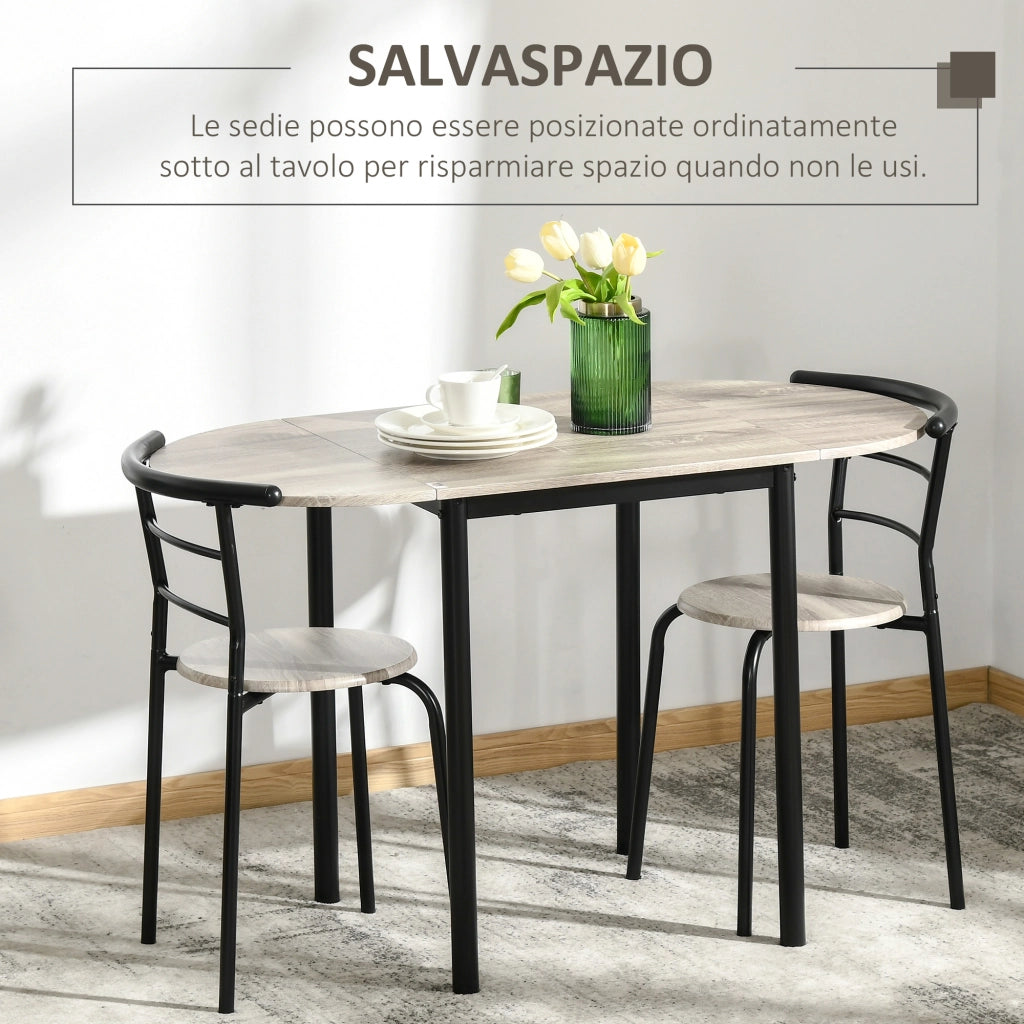EasyComfort Set da Pranzo 3 Pezzi con 2 Sedie e 1 Tavolo da Pranzo Ovale in MDF e Acciaio per Spazi Limitati