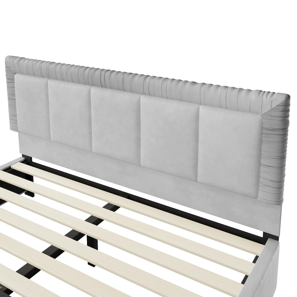 Letto imbottito grigio 180x200 cm in velluto francese con 2 cassetti