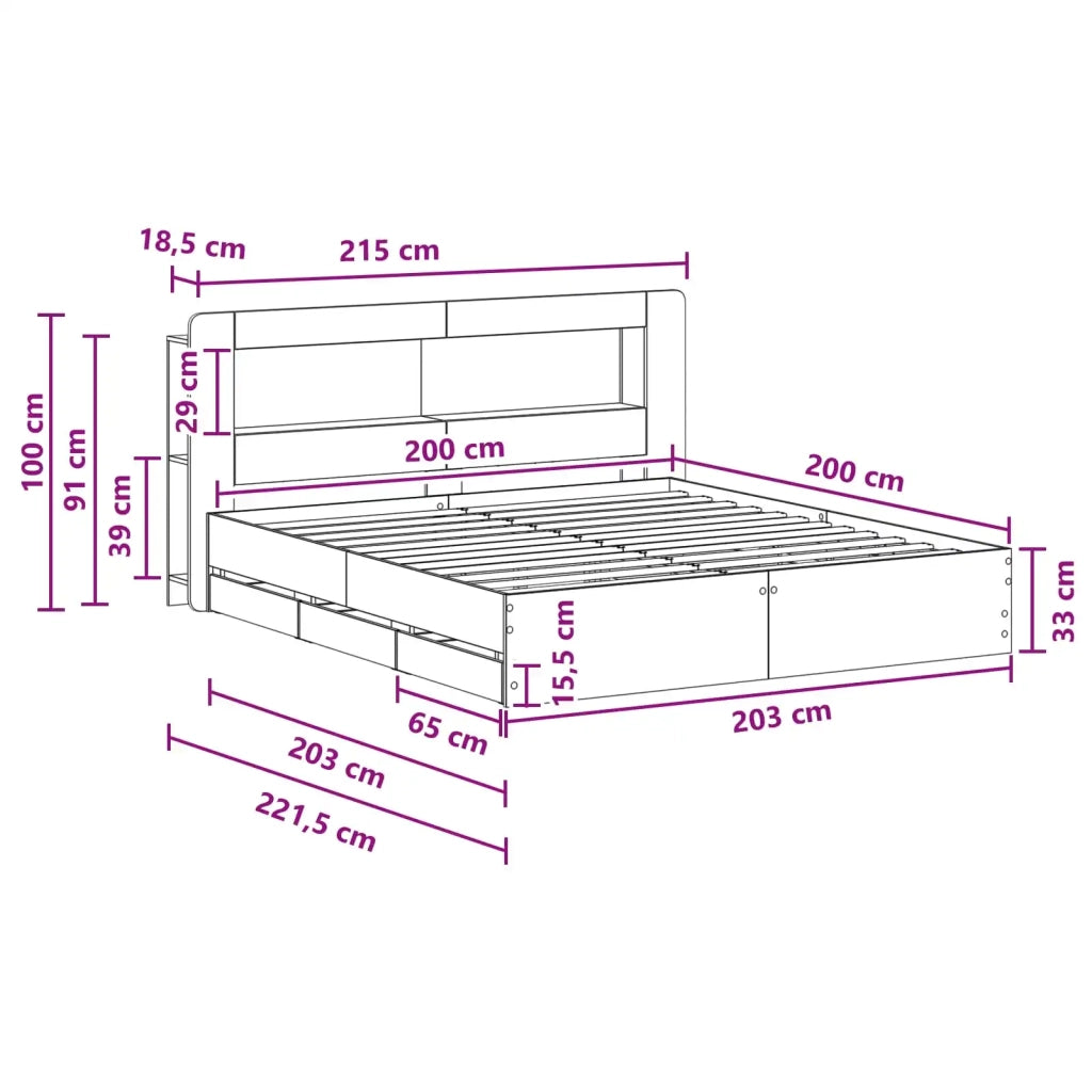 Telaio del letto con storage Sonoma grigio 200 x 200 cm