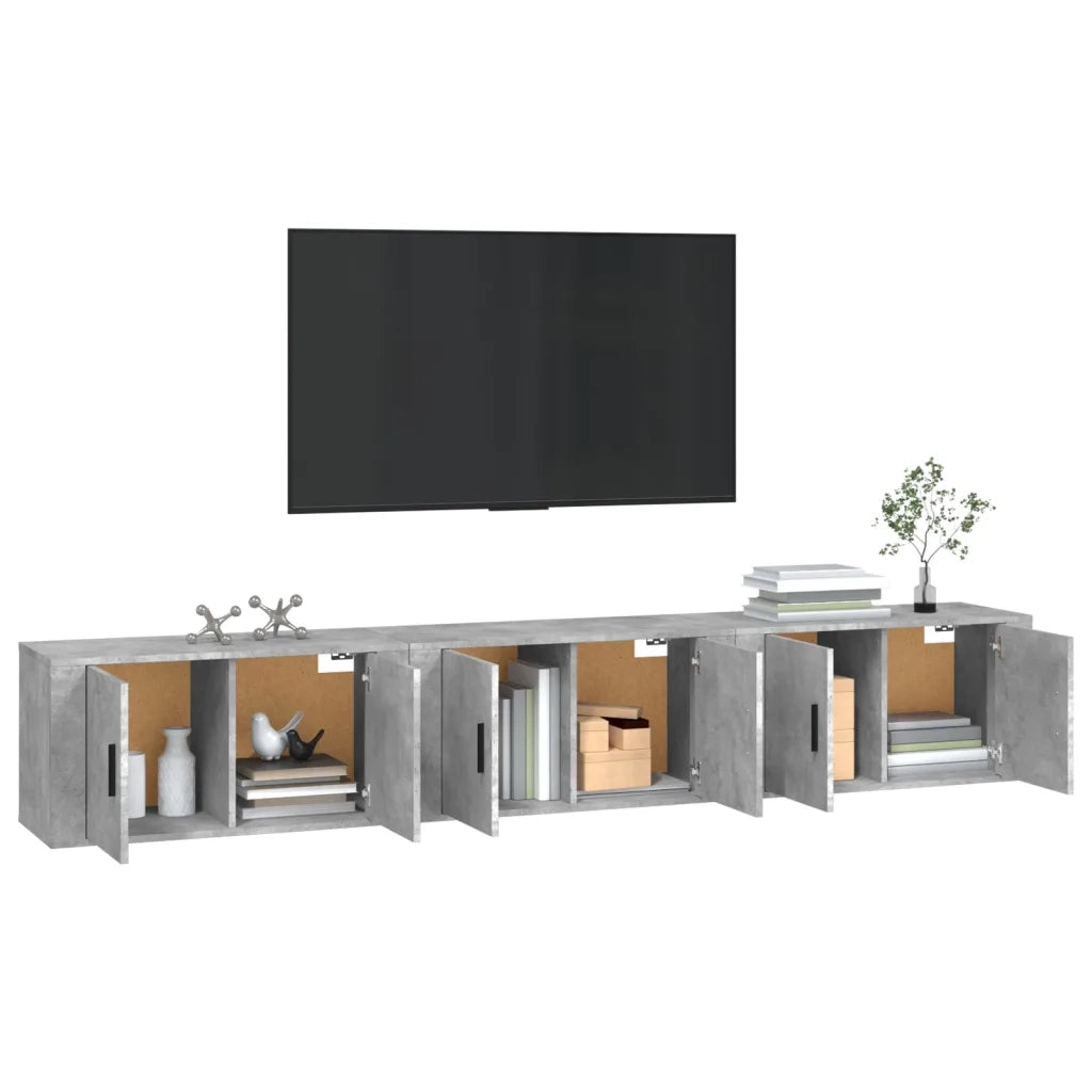 Mobili Porta TV a Parete 3 pz-Credenza per TV Grigio Cemento 80x34,5x40 cm