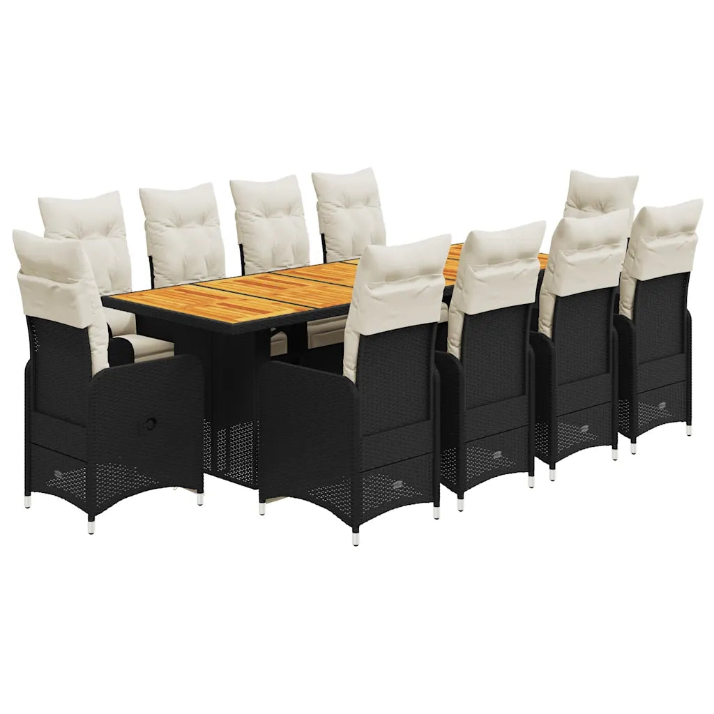 vidaXL Set da Bistrò da Giardino 11 pz con Cuscini Nero in Polyrattan