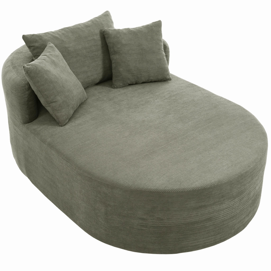 Poltrona relax ovale in corduroy con seduta profonda e forma avvolgente; verde