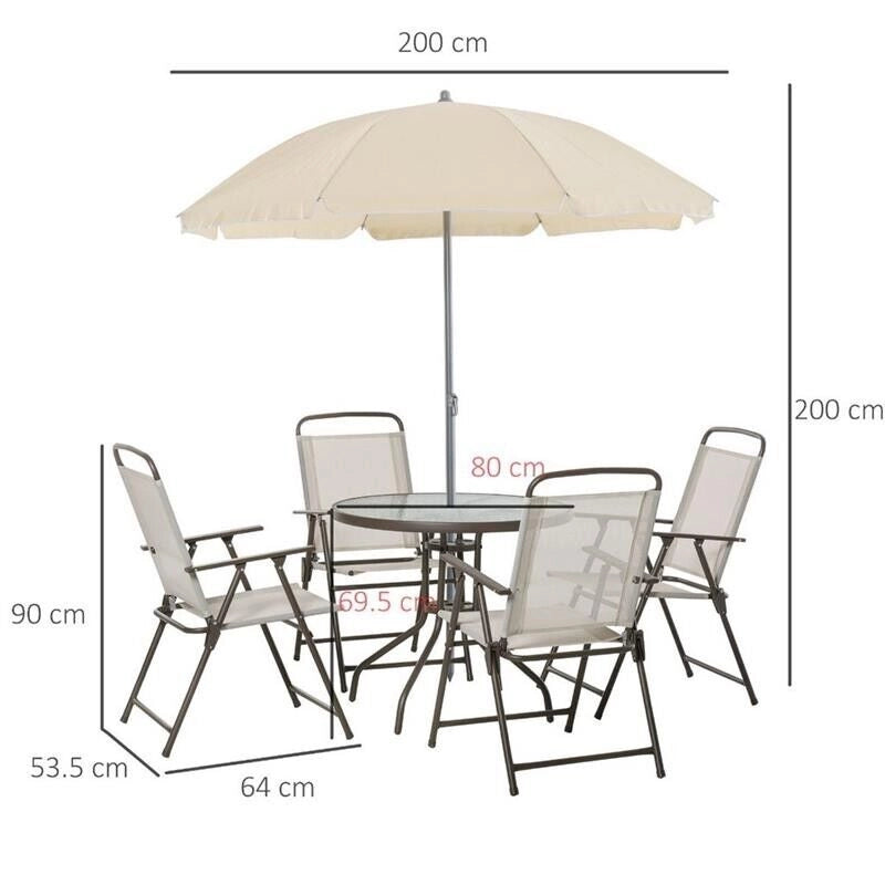 SET DA GIARDINO CON TAVOLO,SEDIE E OMBRELLONE IN COLORE  CREMA