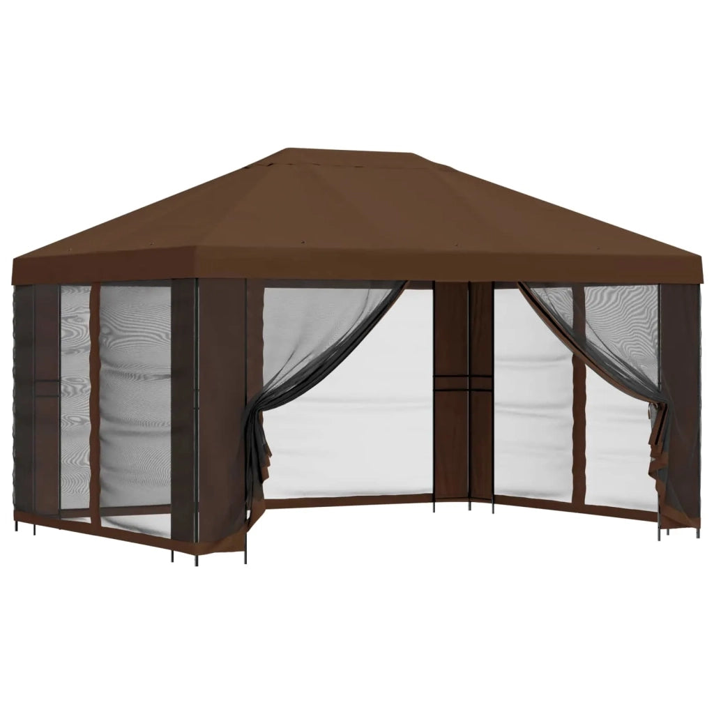 Gazebo da giardino con pareti laterali 4 × 3 m Marrone 900396