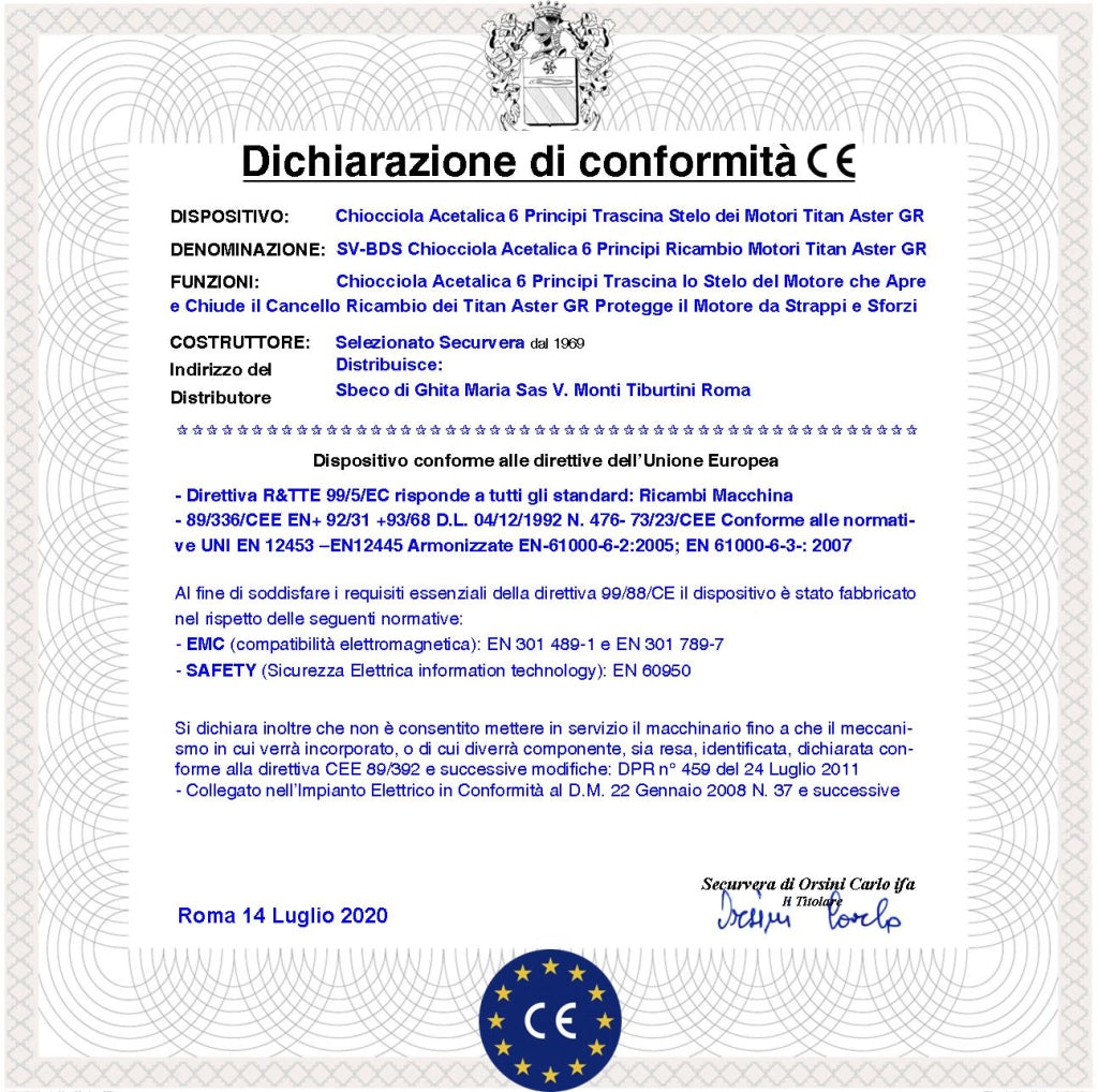Chiera Boccola Acetalica 6 Principi Trainata dalla Vite Senza Fine Tramite lo  Stelo Retrattile Apre Chiude il Cancello Ricambio Dei Motori Elettrici Cancello Automatico del Motore Titan Gates MPC GR