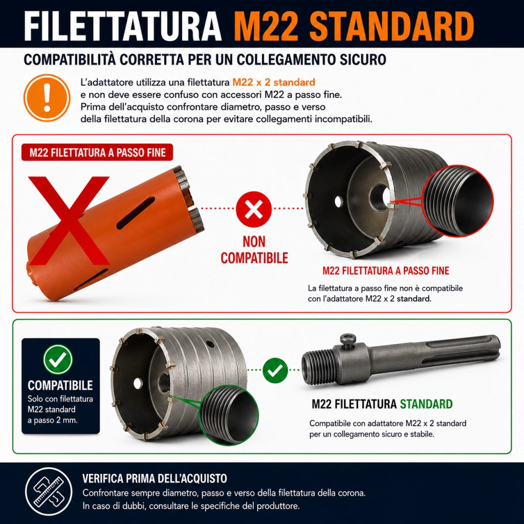 Adattatore SDS Max M22 x 2 160 mm con Punta 8x110 mm