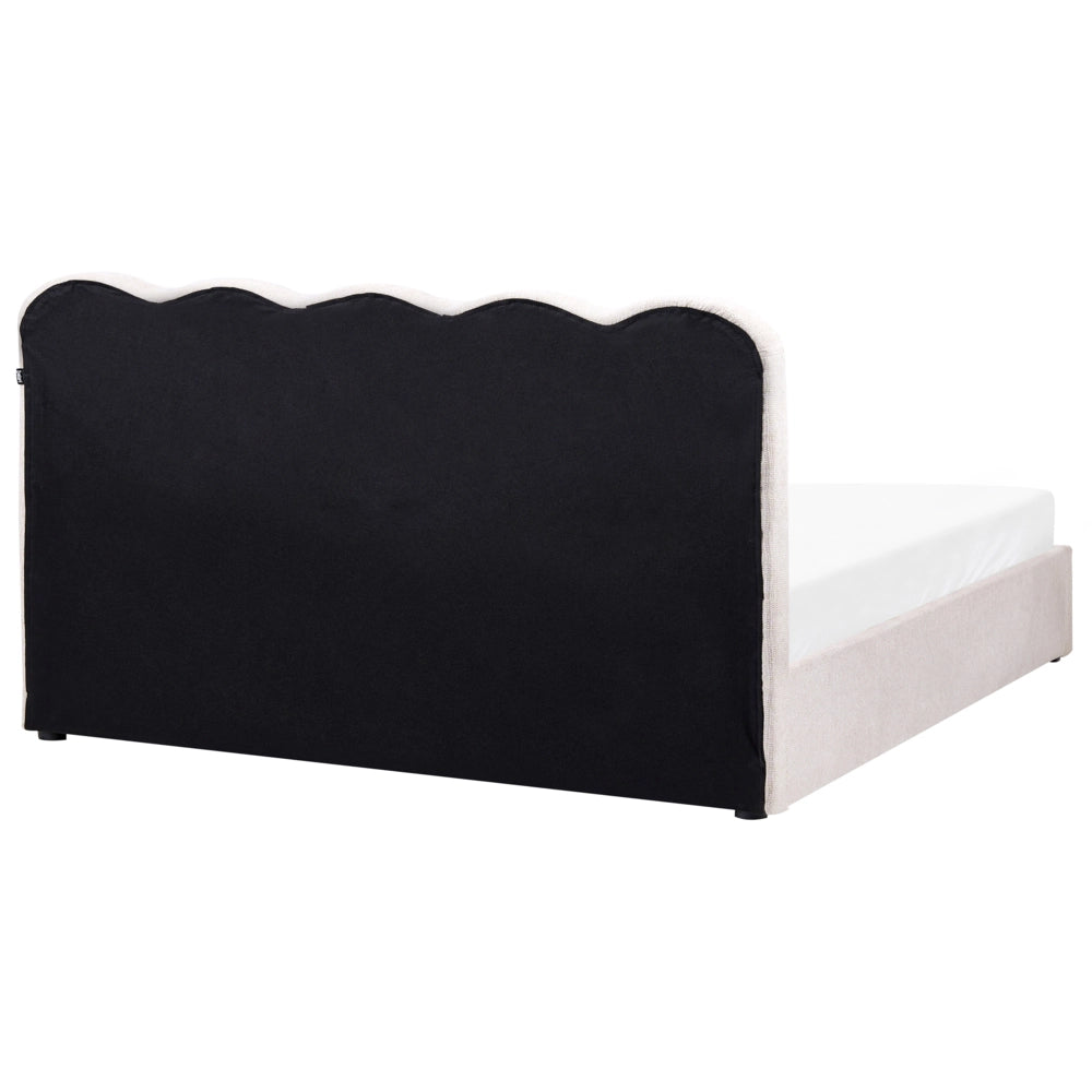Letto in tessuto beige chiaro 180 x 200 cm contenitore elevabile con testiera e rete a doghe