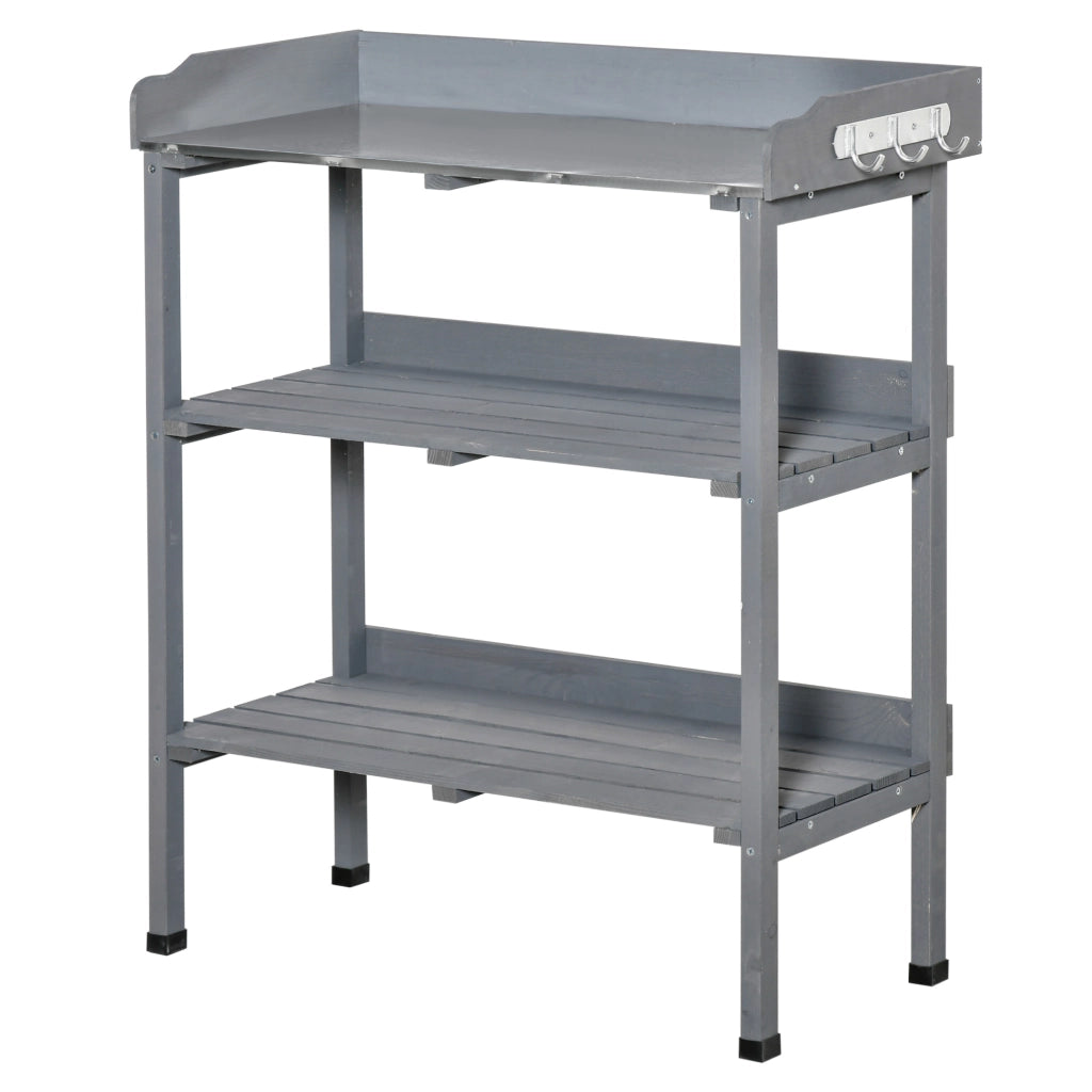 Tavolo da giardino per piante con piano metallo ¨C zephmum ¨C grigio 76x37x89 cm
