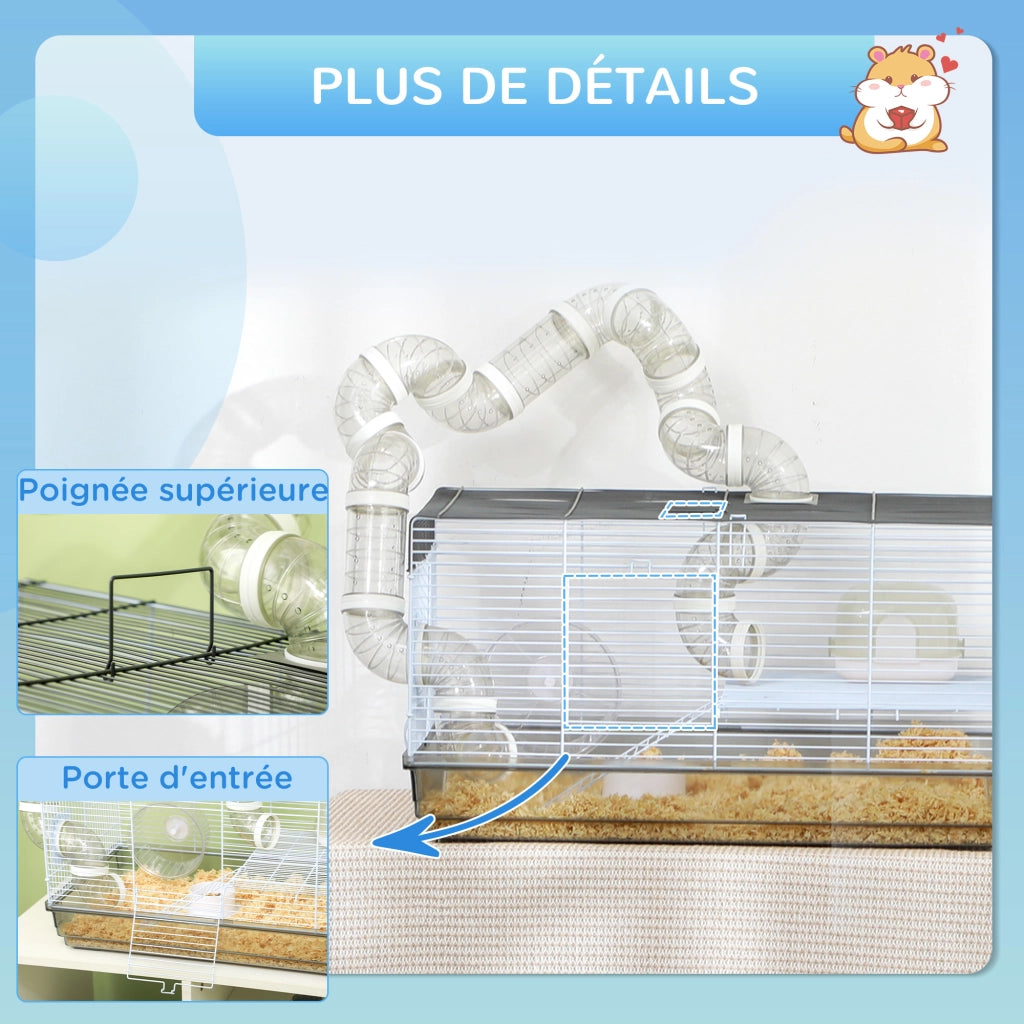 Gabbia per criceti con tunnel e accessori ¨C zephmum ¨C 58x32x31 cm grigio