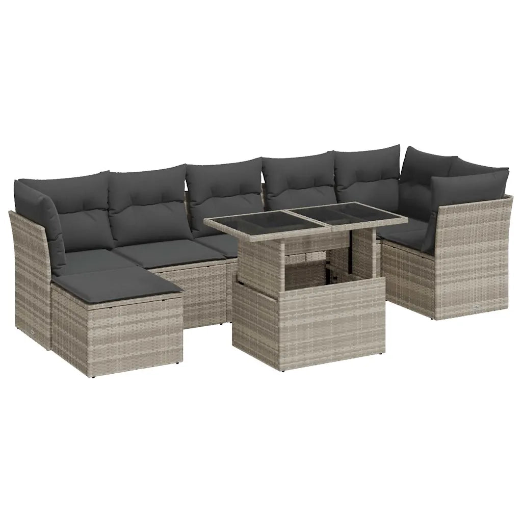 Set Divano da Giardino 8pz con Cuscini Grigio Chiaro Polyrattan