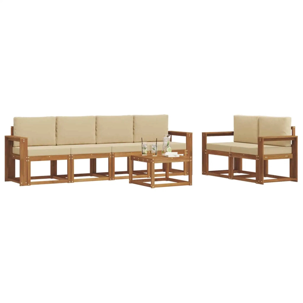 Set di divani da esterno con cuscino 7 pcs Naturale e Beige 3366051