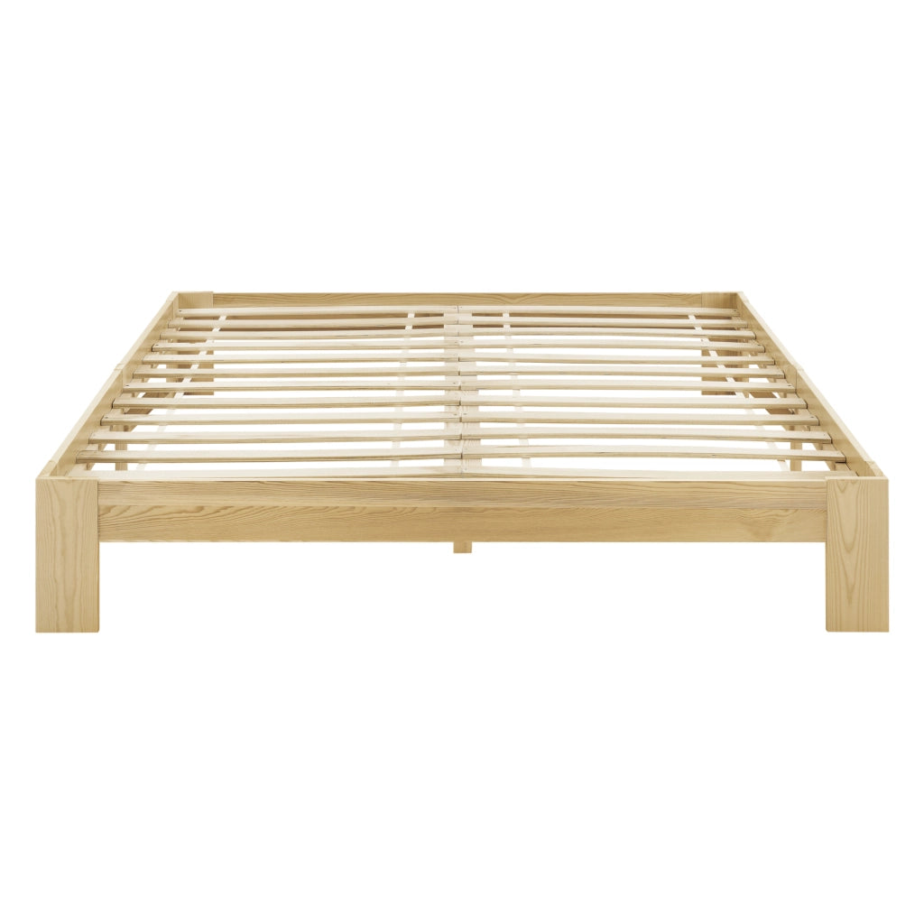 Letto in Legno di Pino con Materasso a Schiuma Fredda 140 x 200 cm Letto Francese in Design Minimal - Color Legno Naturale