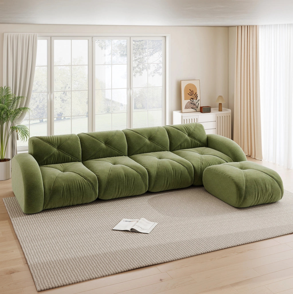 Divano modulare in ciniglia verde 358x171 cm HOMVRA