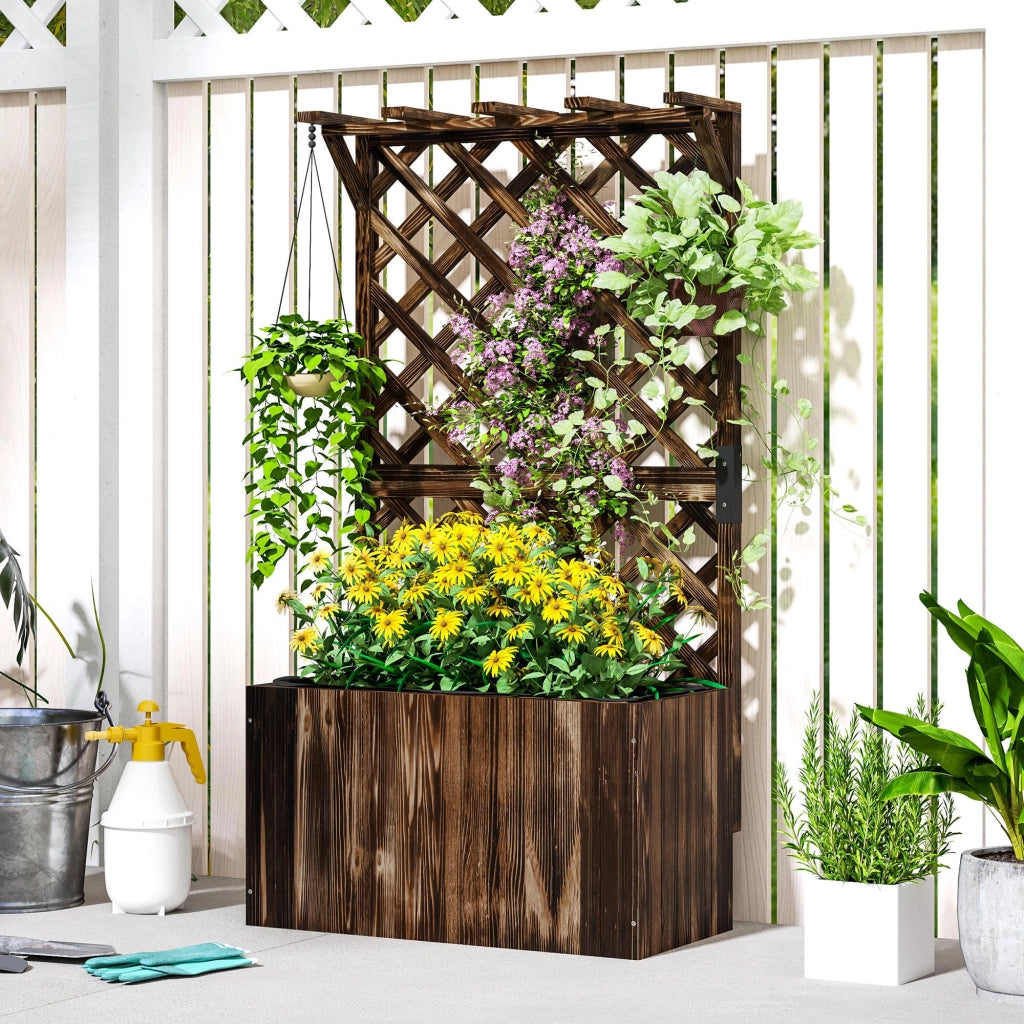 Fioriera rialzata con graticcio ¨C Xylo ¨C Legno carbonizzato 64x33x122cm