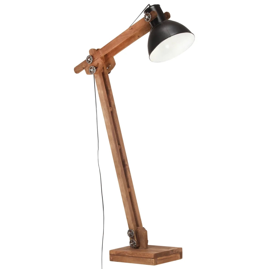 Lampada da Pavimento Nera in Legno Massello di Mango E27 320581