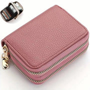 Portafoglio con chiusura a doppia cerniera - portafoglio con texture, grande portafoglio in PU pelle - rosa