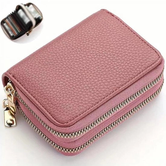 Portafoglio con chiusura a doppia cerniera - portafoglio con texture, grande portafoglio in PU pelle - rosa