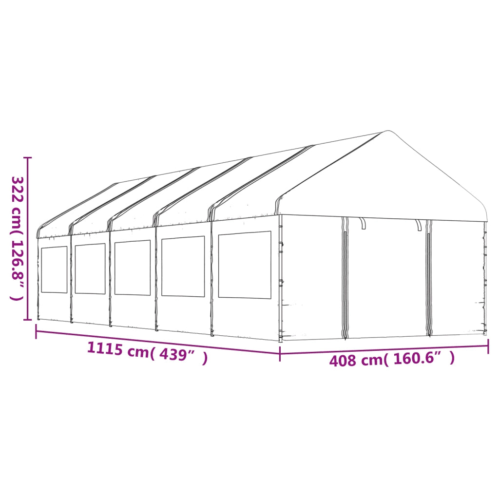 Gazebo con Tetto Bianco 11,15x4,08x3,22 m in Polietilene 3155489