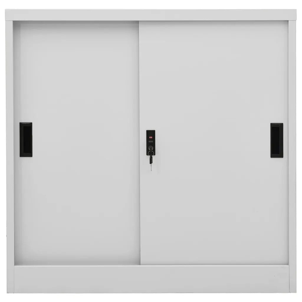 Robusto armadio da ufficio con ante scorrevoli e serratura dimensioni 90 x 40 x 90 cm stile moderno in acciaio grigio chiaro. Codice articolo: 02_0046811.