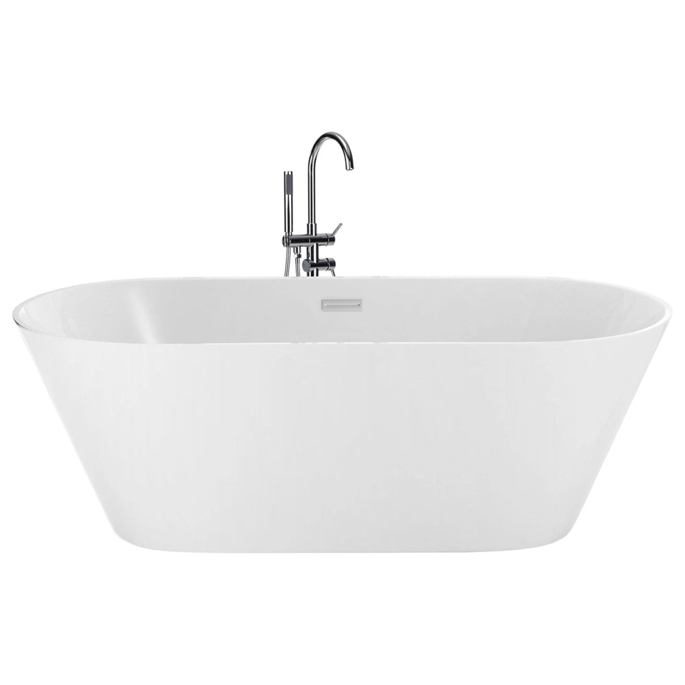 Vasca freestanding bianco sanitario acrilico singolo 150 x 75 cm forma ovale troppopieno sistema design moderno