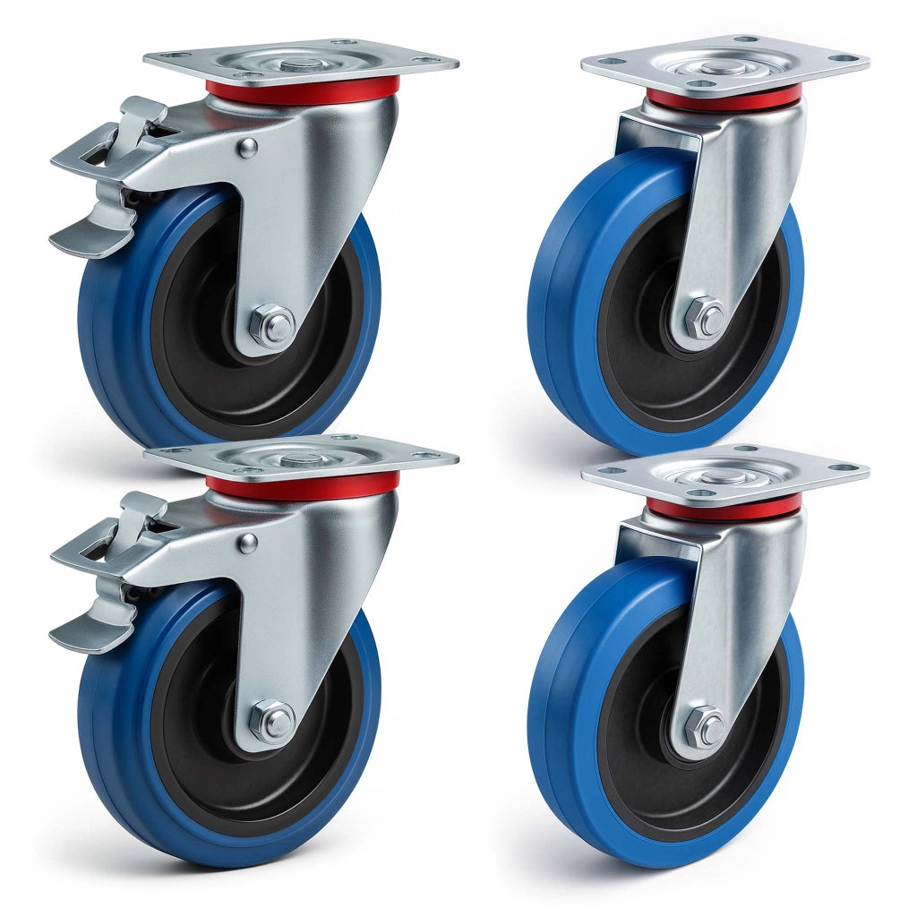 Set rotelle da trasporto 200 mm 2 ruote piroettanti con freno e 2 senza freno, 350 kg a ruota