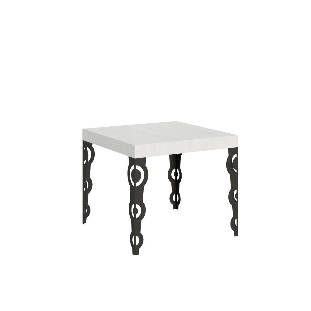 Tavolo allungabile 90x90/246 cm Karamay Bianco Frassino telaio Antracite