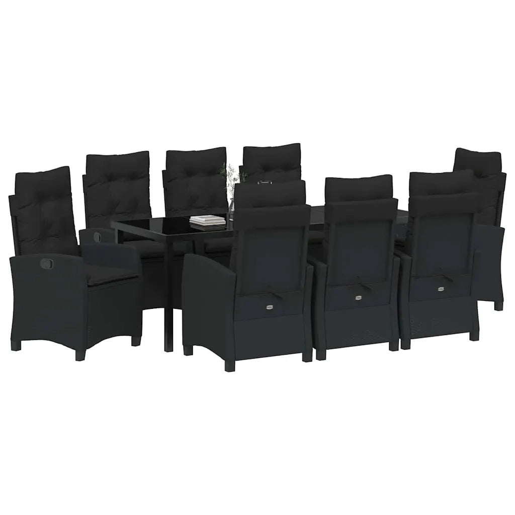 Set da Pranzo per Giardino con cuscino 9 pcs Nero polyrattan 3380378