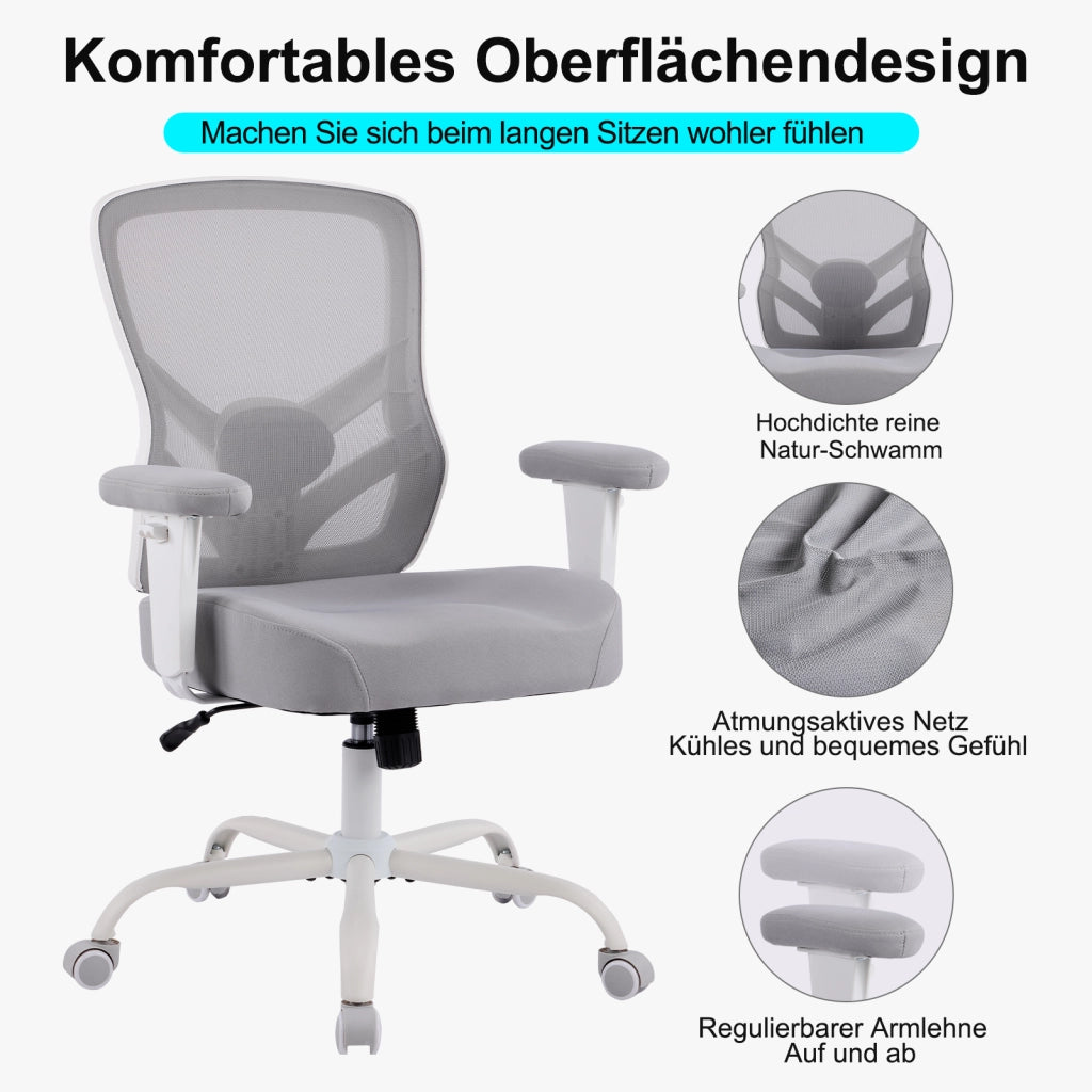 Sedia da ufficio ergonomica con supporto lombare regolabile braccioli 2D regolabili in pelle grigia 61 × 28 × 58 cm