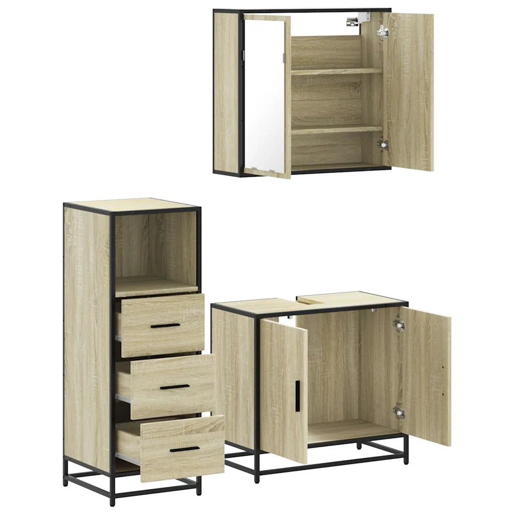 Set Mobili da Bagno 3 pz Rovere Sonoma in Legno Multistrato