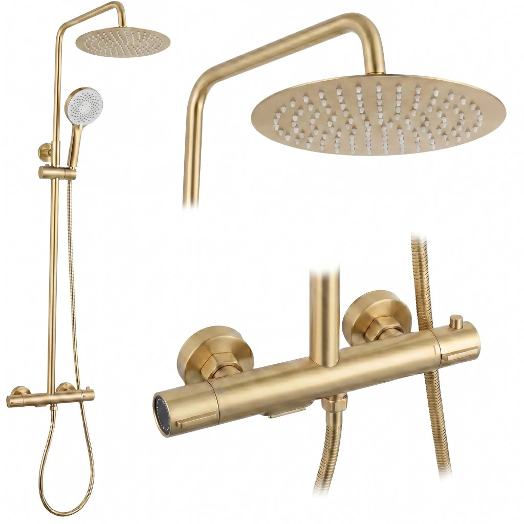 Set Doccia Da Incasso Con Termostatato Drop Brush Gold