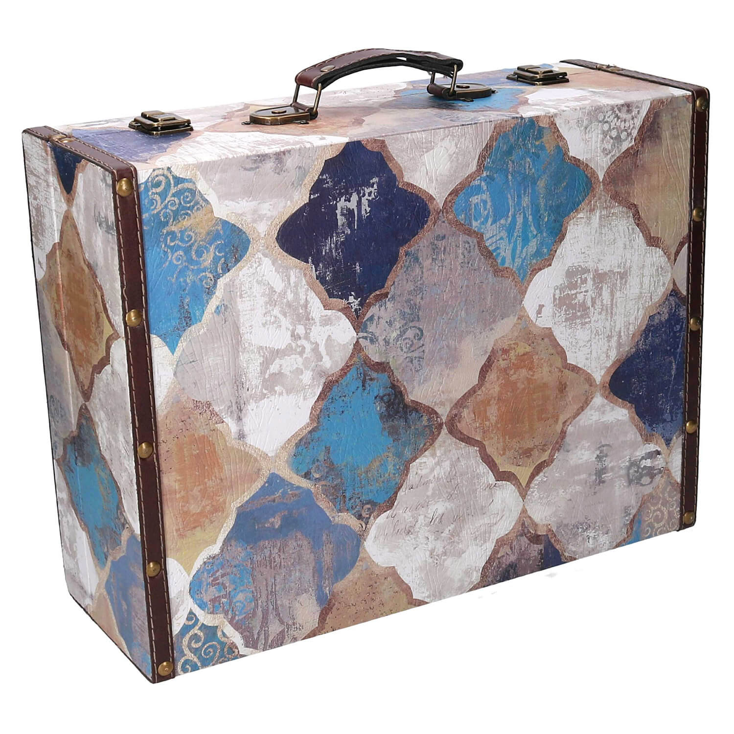 Set 3 Valigie in Similpelle blu marocco rettangolare