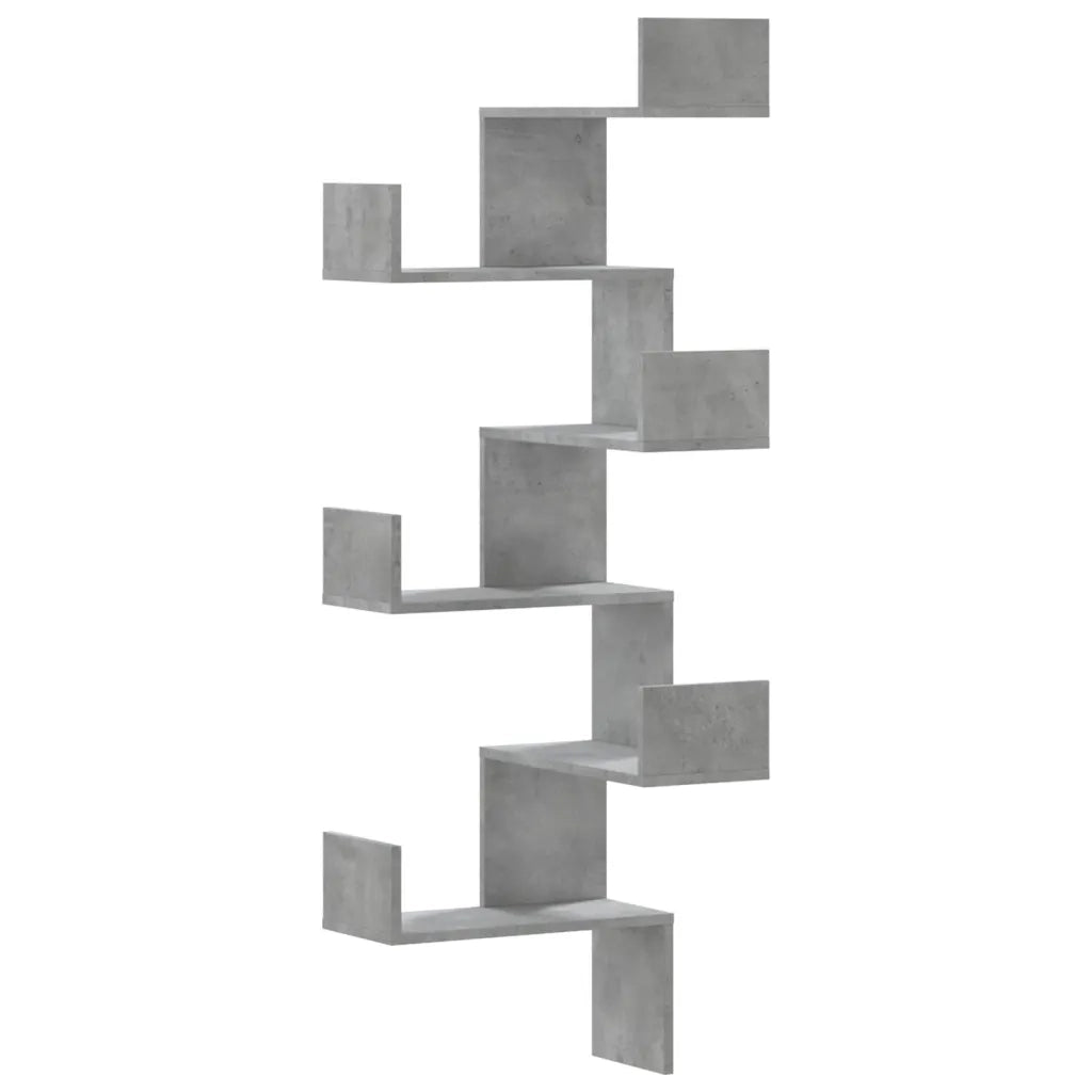 Scaffale Angolare a Muro | Mensola a parete Grigio Cemento 45x45x147cm Multistrato
